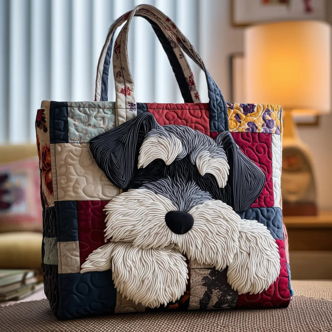 Handgjord shoppingväska med schnauzer