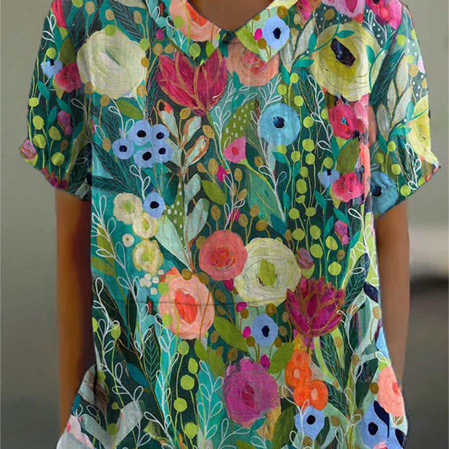 Xenia | Blus med akvarellblommor
