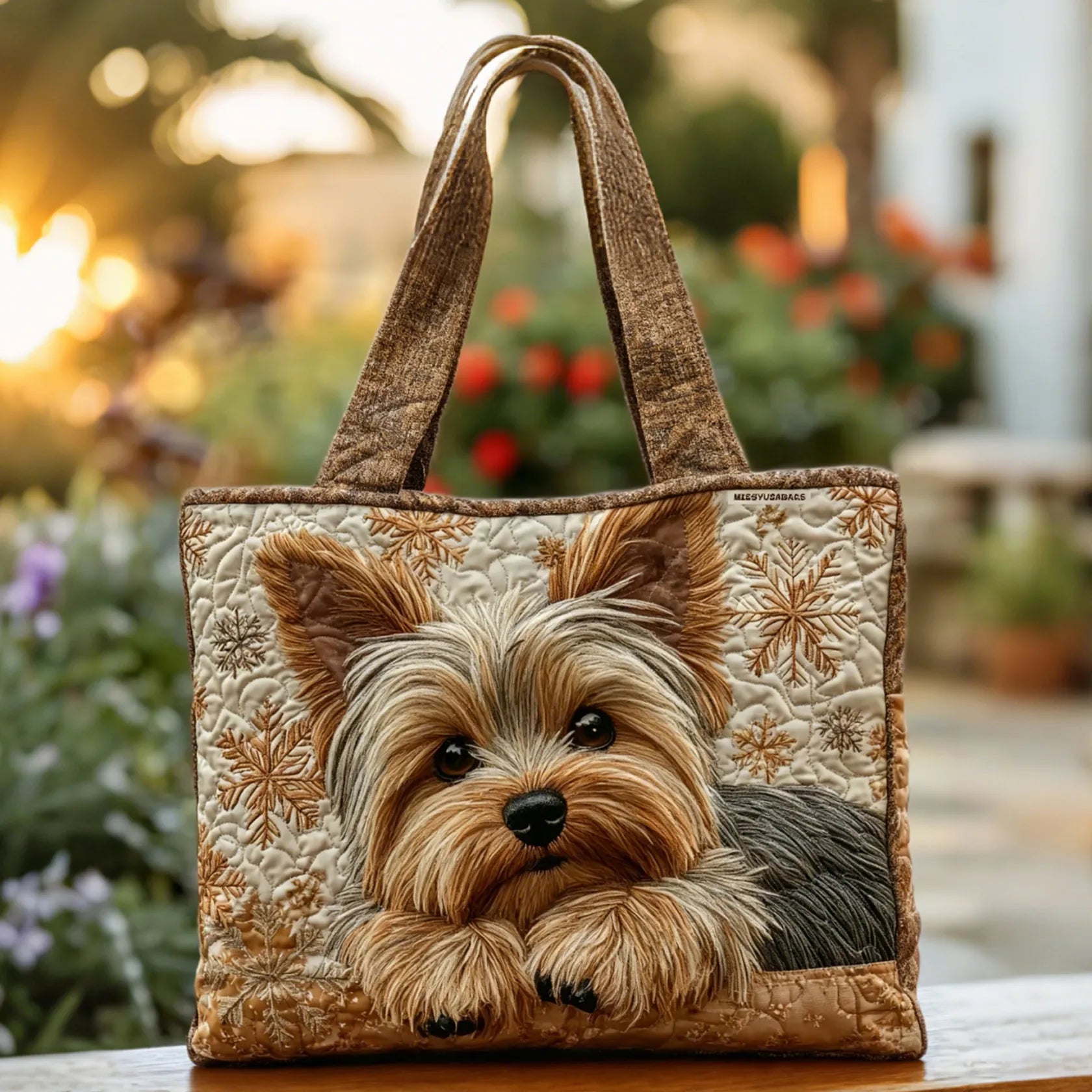 Blank handgjord väska med yorkshireterrier