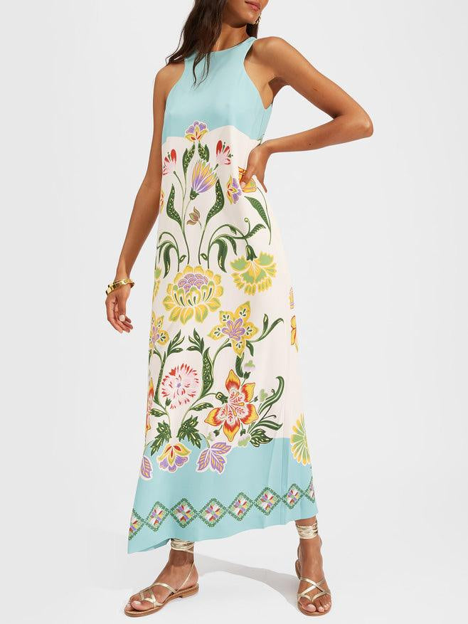 Giuseppina | Ärmlös blommig Resort Sunshine-midiklänning