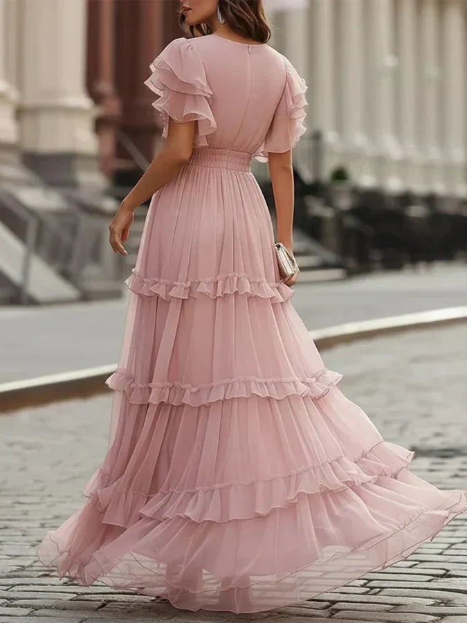 Carlotta | Elegant ljusrosa lång brudklänning