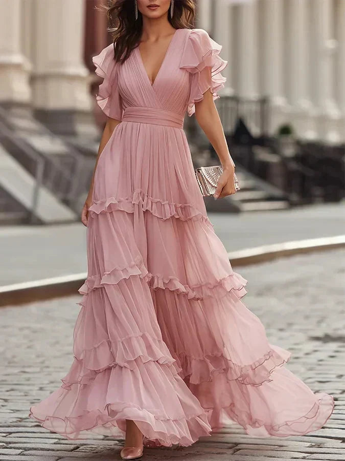 Carlotta | Elegant ljusrosa lång brudklänning