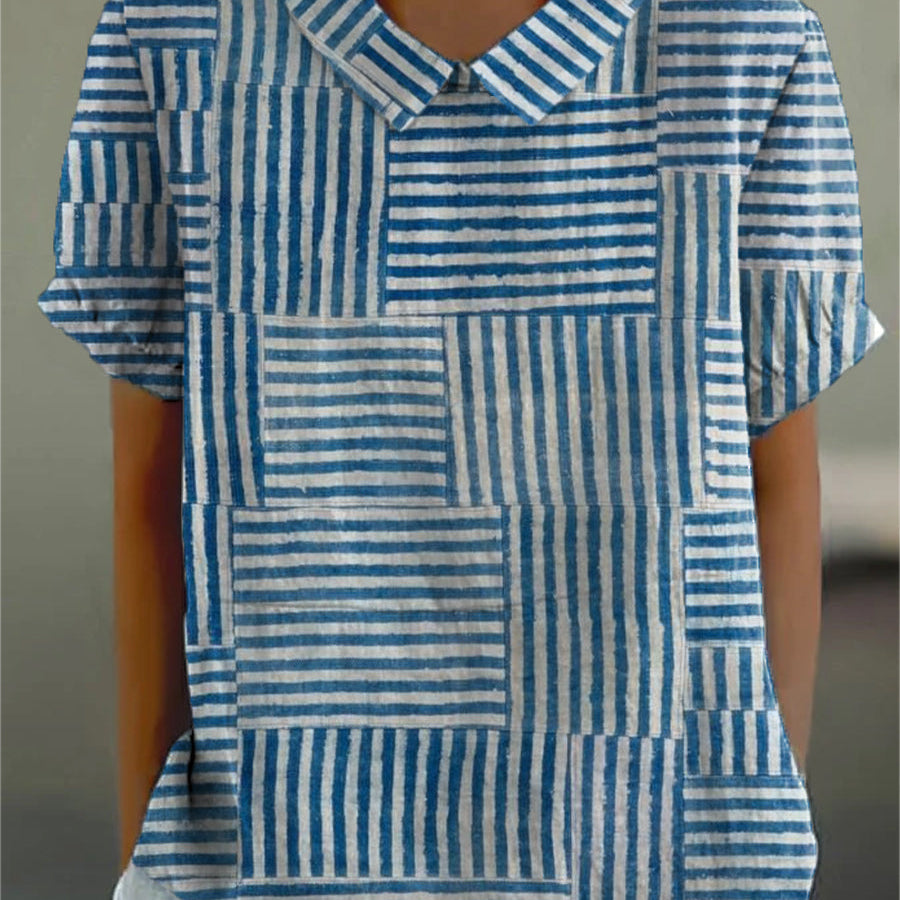 Enrica | Blus med randigt lapptäcksmönster