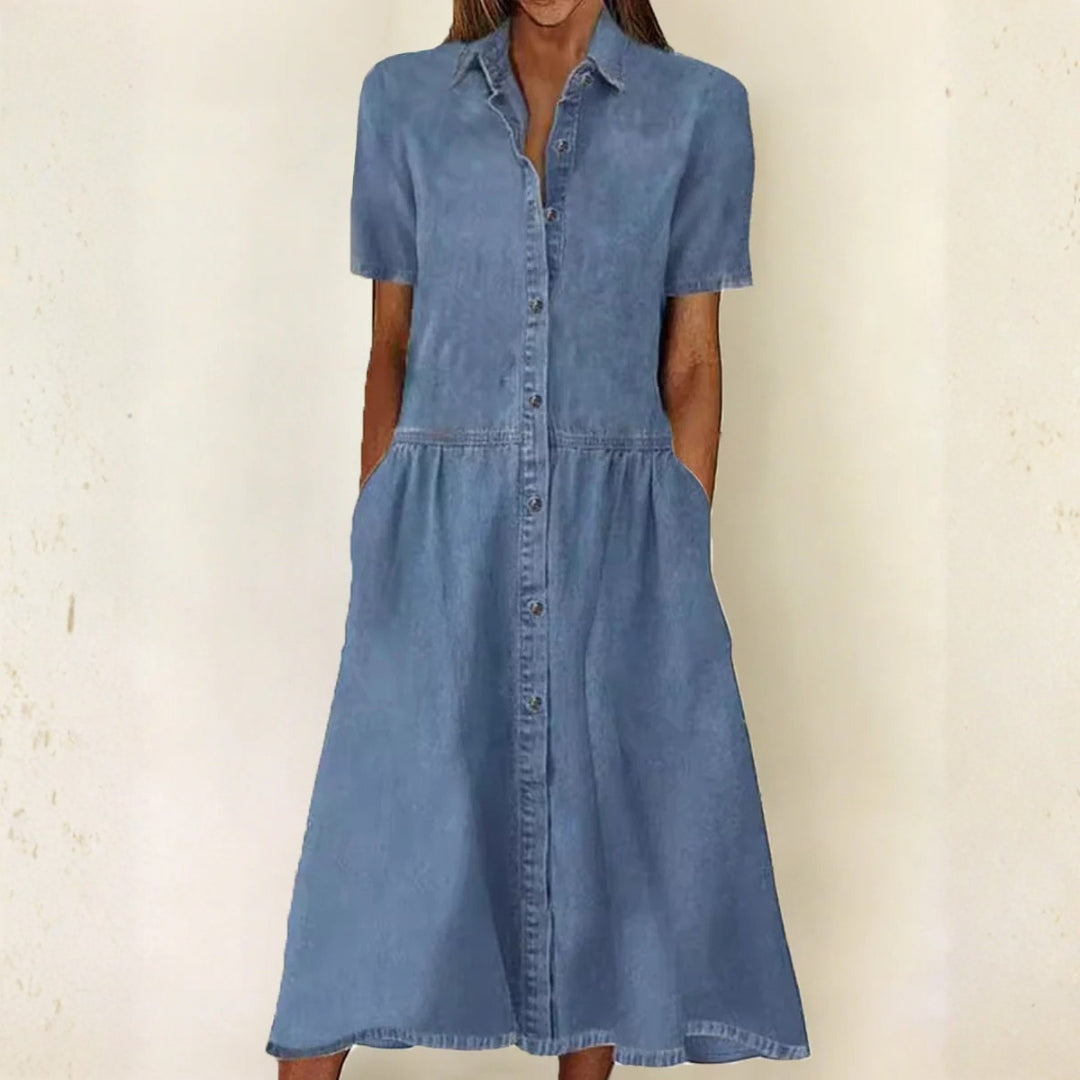 Sofie | Kortärmad jeansklänning