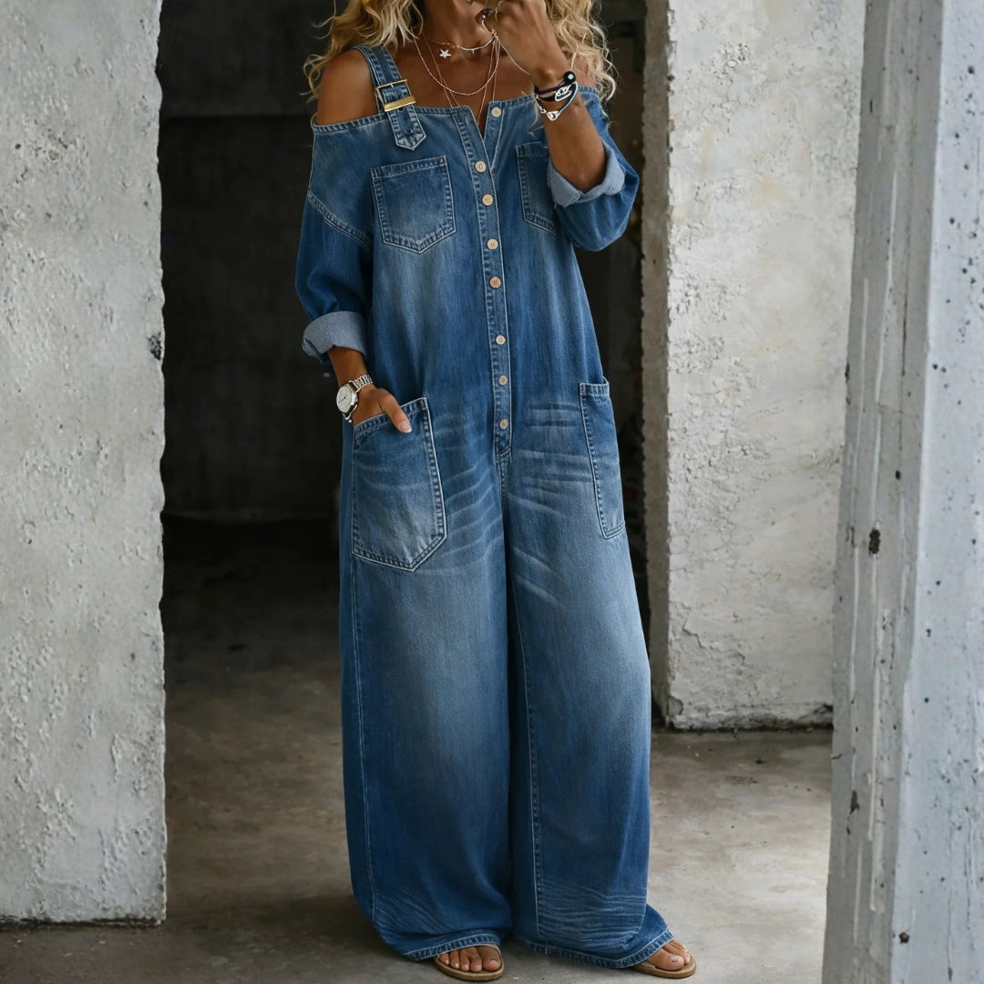 Selma | Jumpsuit i denim med bara axlar