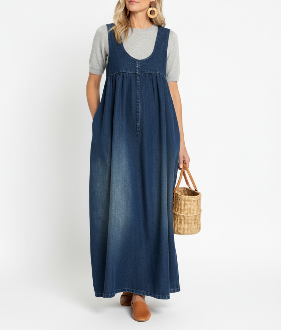 Renate | Lång jeansklänning i vintagestil