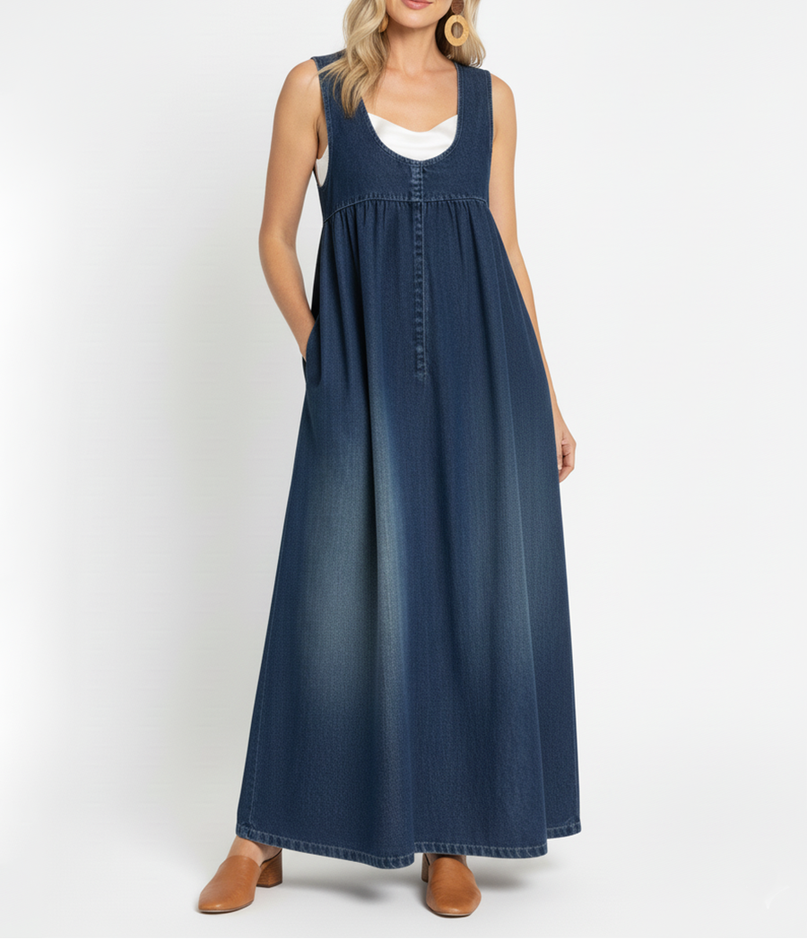 Renate | Lång jeansklänning i vintagestil
