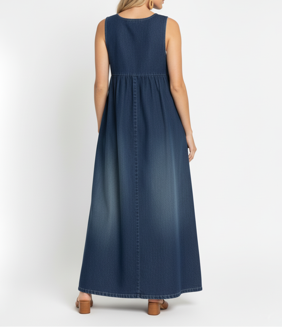 Renate | Lång jeansklänning i vintagestil