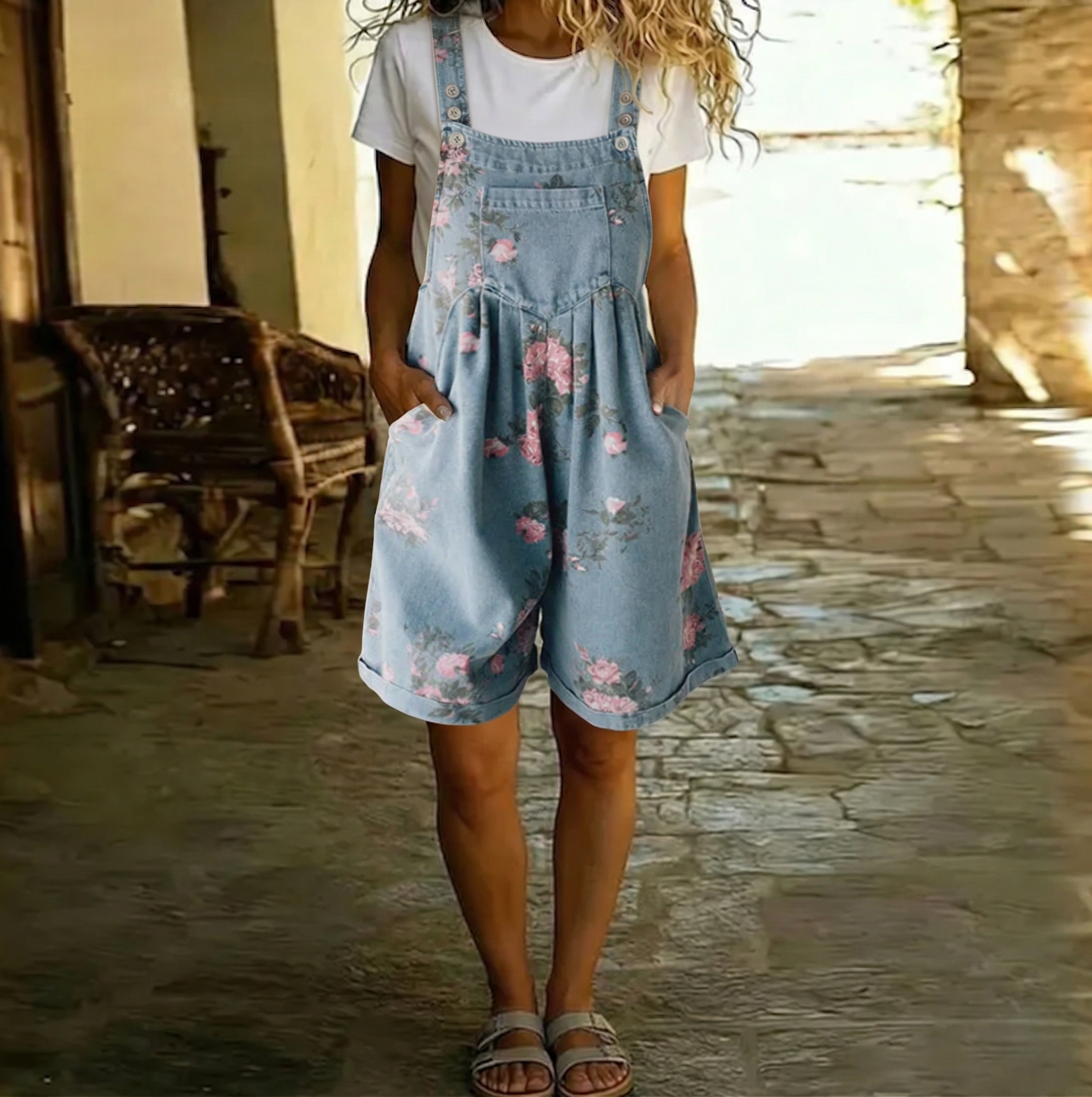 Marlene | Blommig jumpsuit i denim