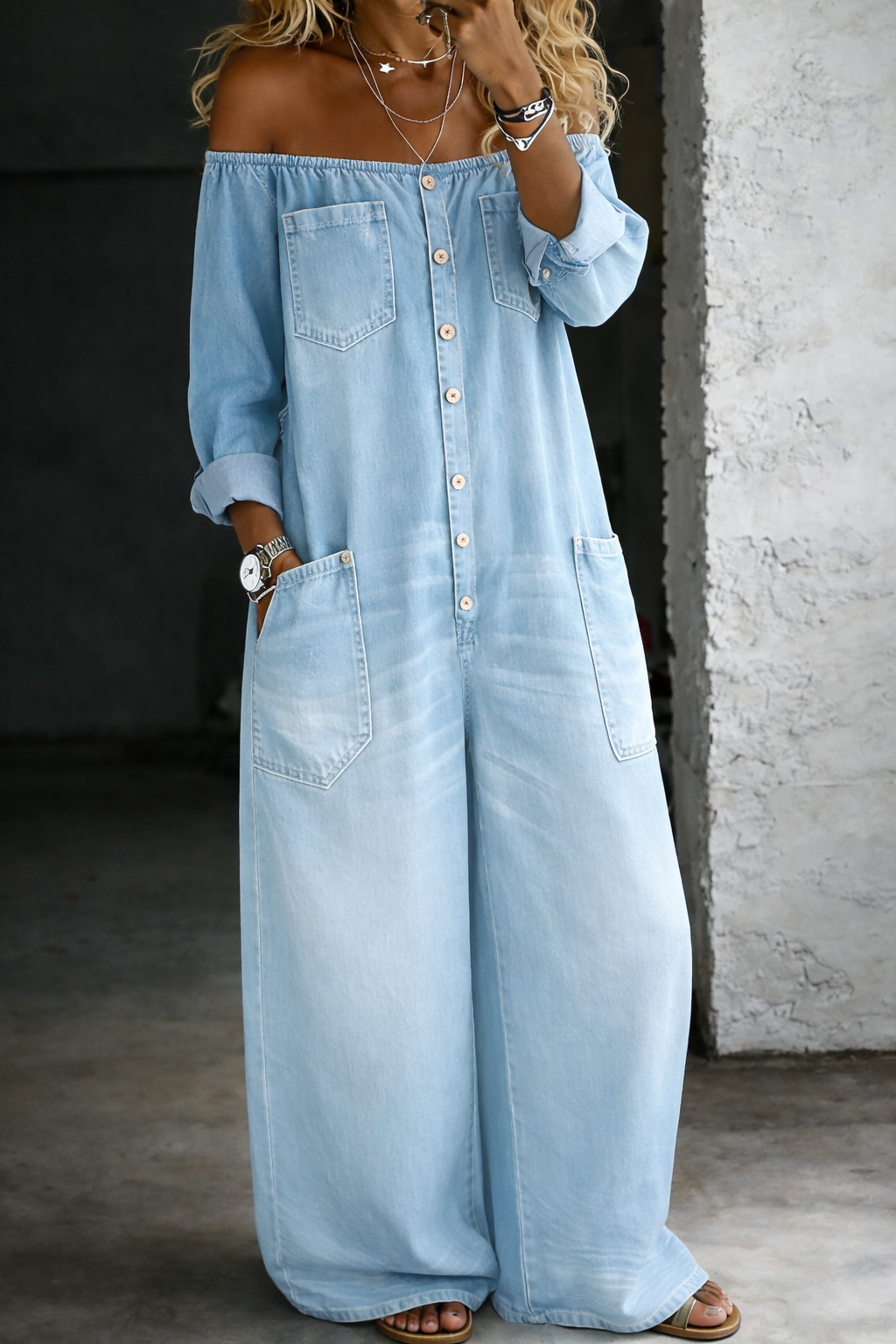 Lena | Långärmad jumpsuit med bara axlar