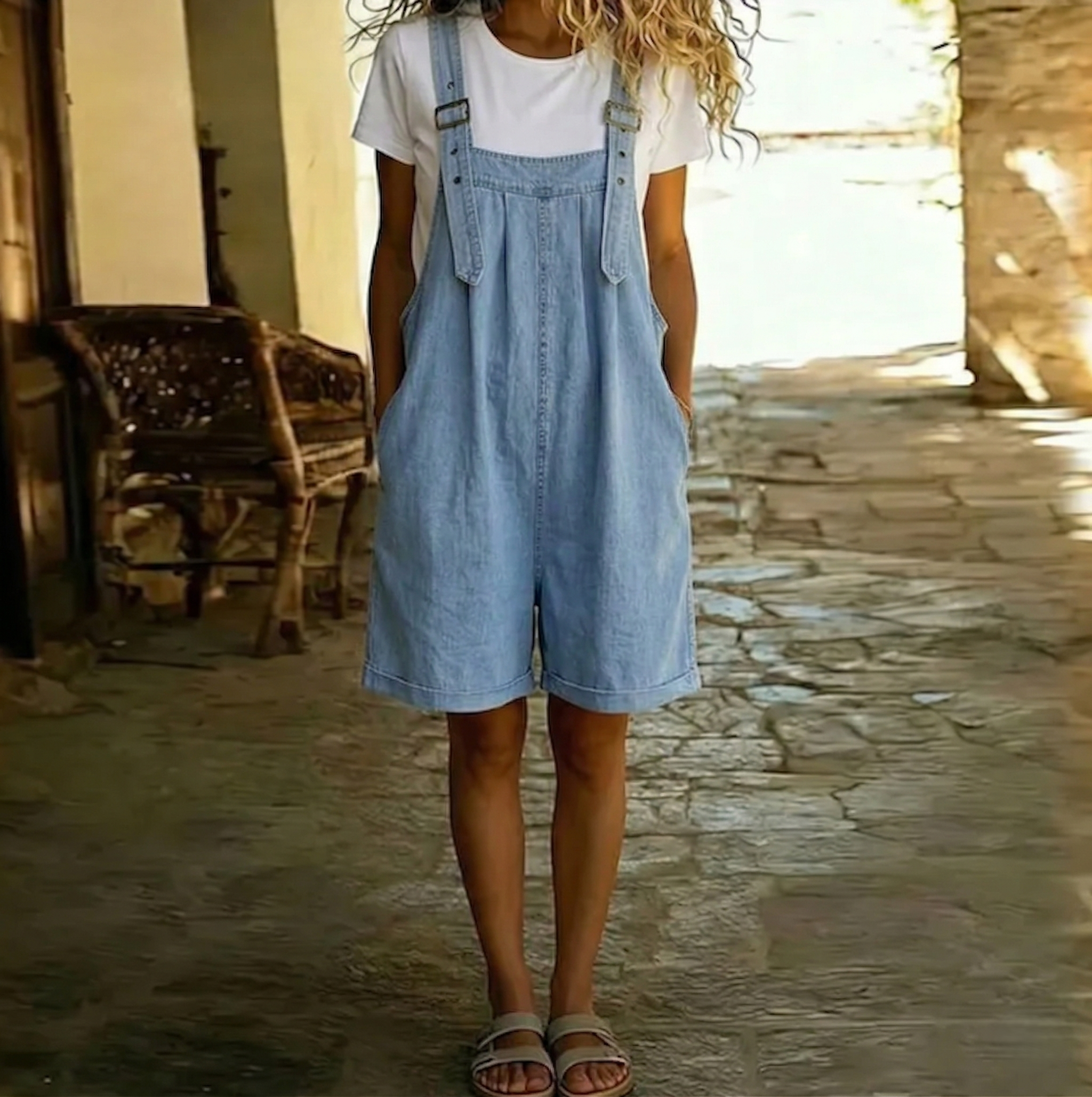 Klothilde | Kort jumpsuit i denim med mjuk bomullskänsla