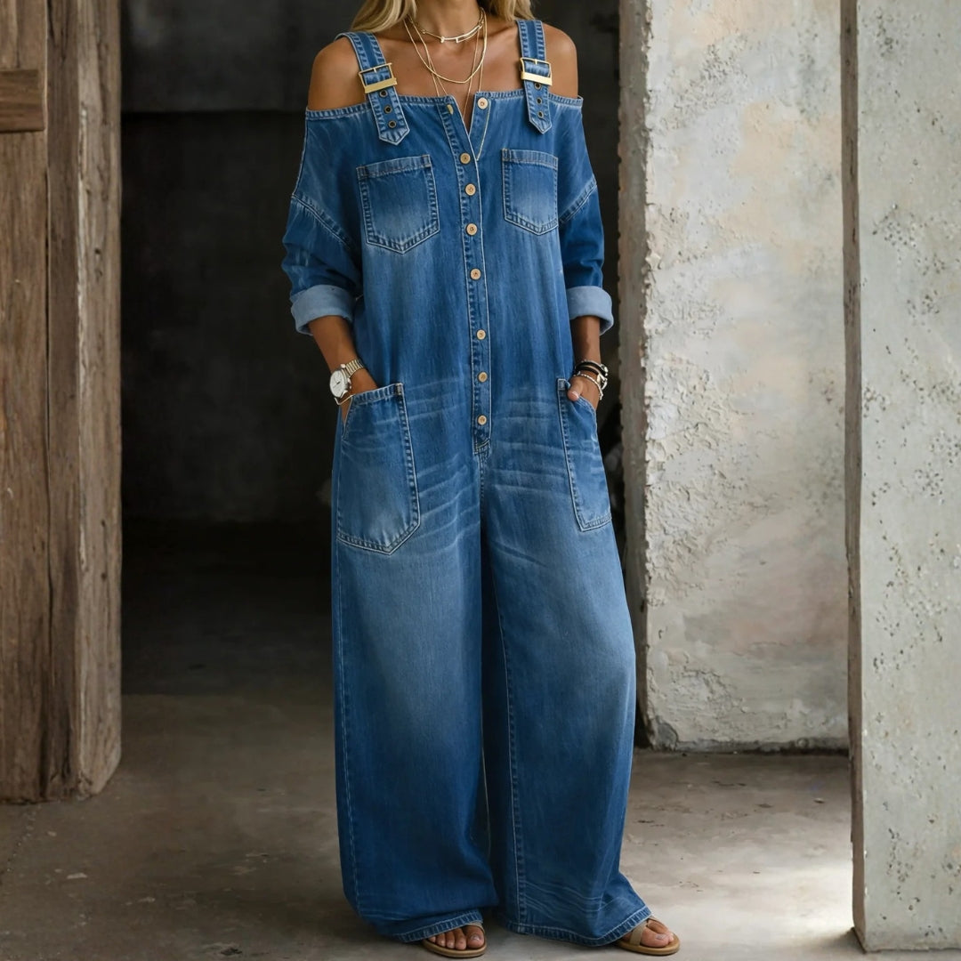 Judith | Jumpsuit i denim med bara axlar