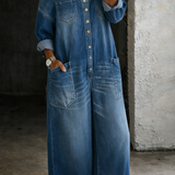 Judith | Jumpsuit i denim med bara axlar