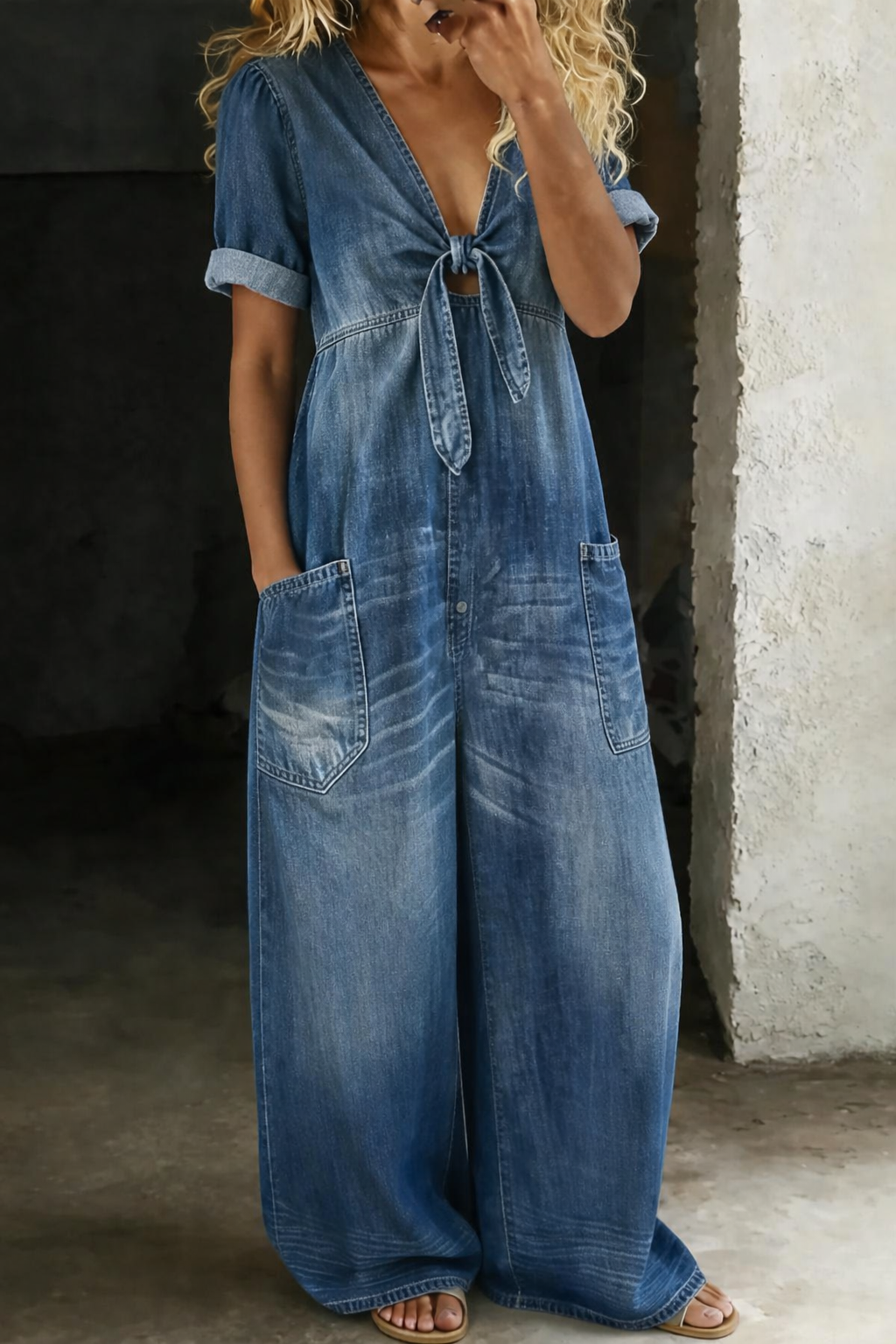 Josefine | Kortärmad jumpsuit med V-ringning