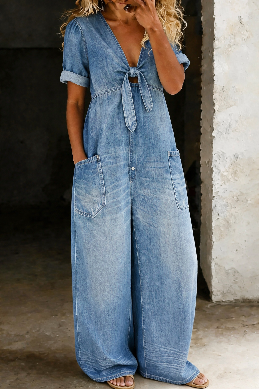 Josefine | Kortärmad jumpsuit med V-ringning