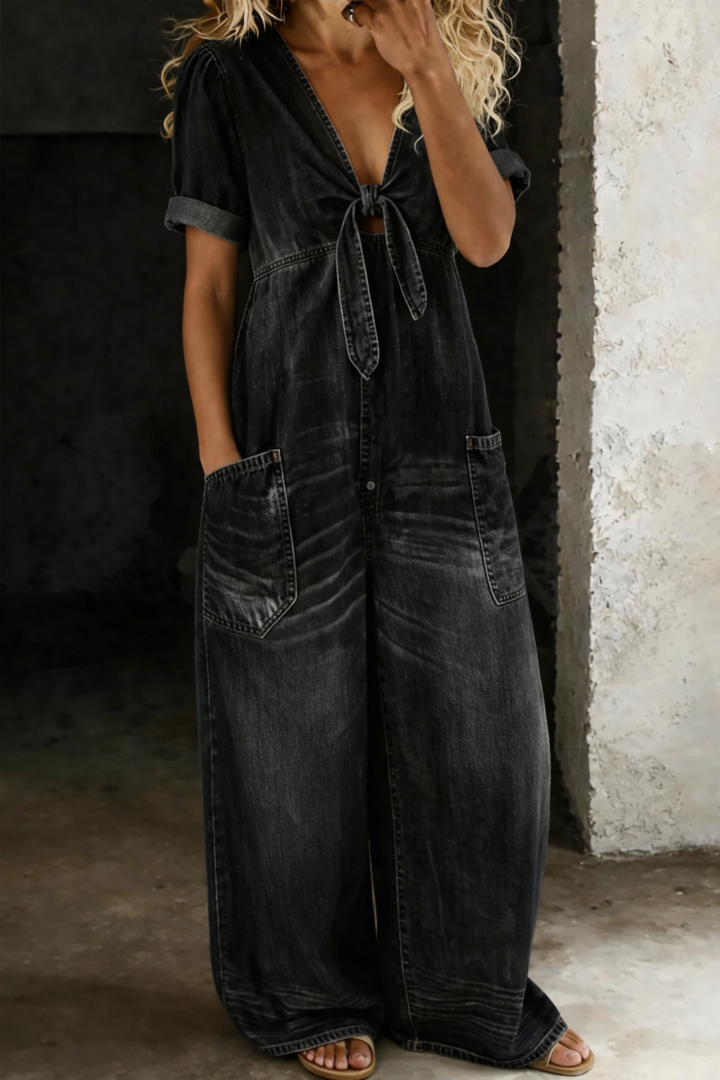 Josefine | Kortärmad jumpsuit med V-ringning