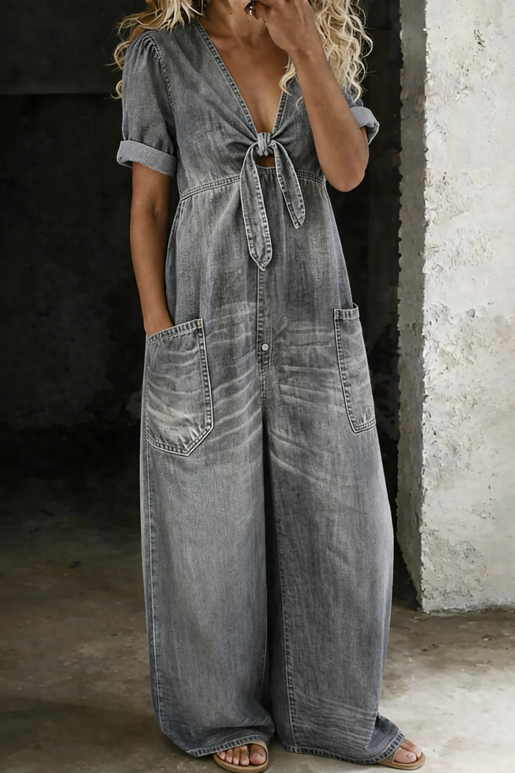 Josefine | Kortärmad jumpsuit med V-ringning
