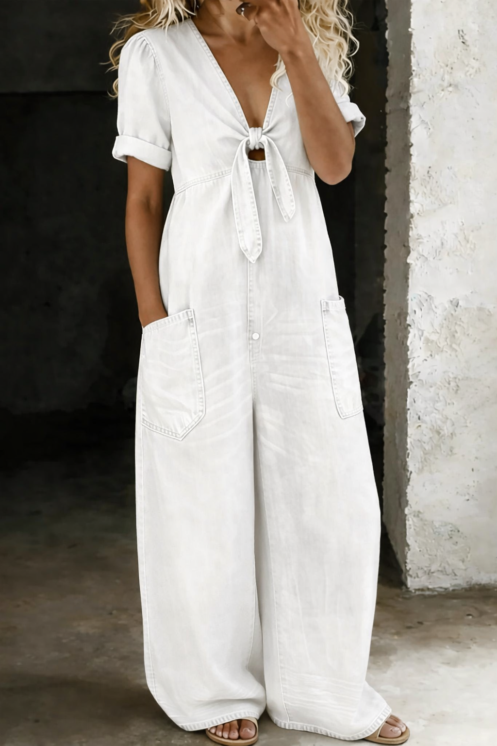 Josefine | Kortärmad jumpsuit med V-ringning