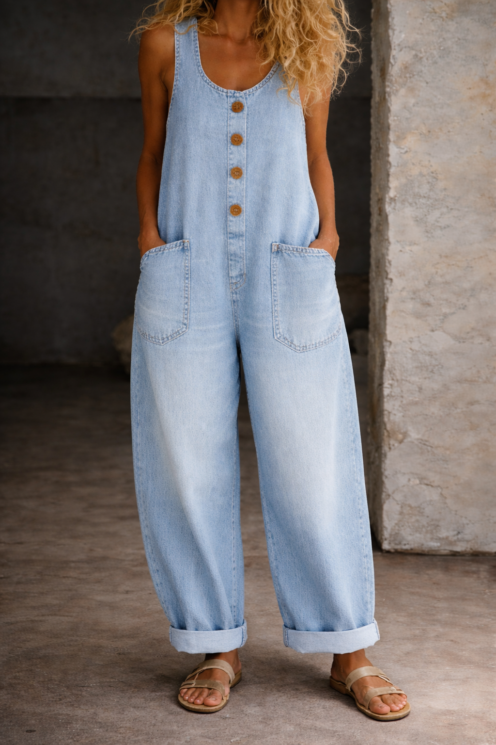 Irmtraud | Jumpsuit i tvättad bomull med vintagestil