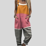 Hängselbyxor med orange och rosa färgblock