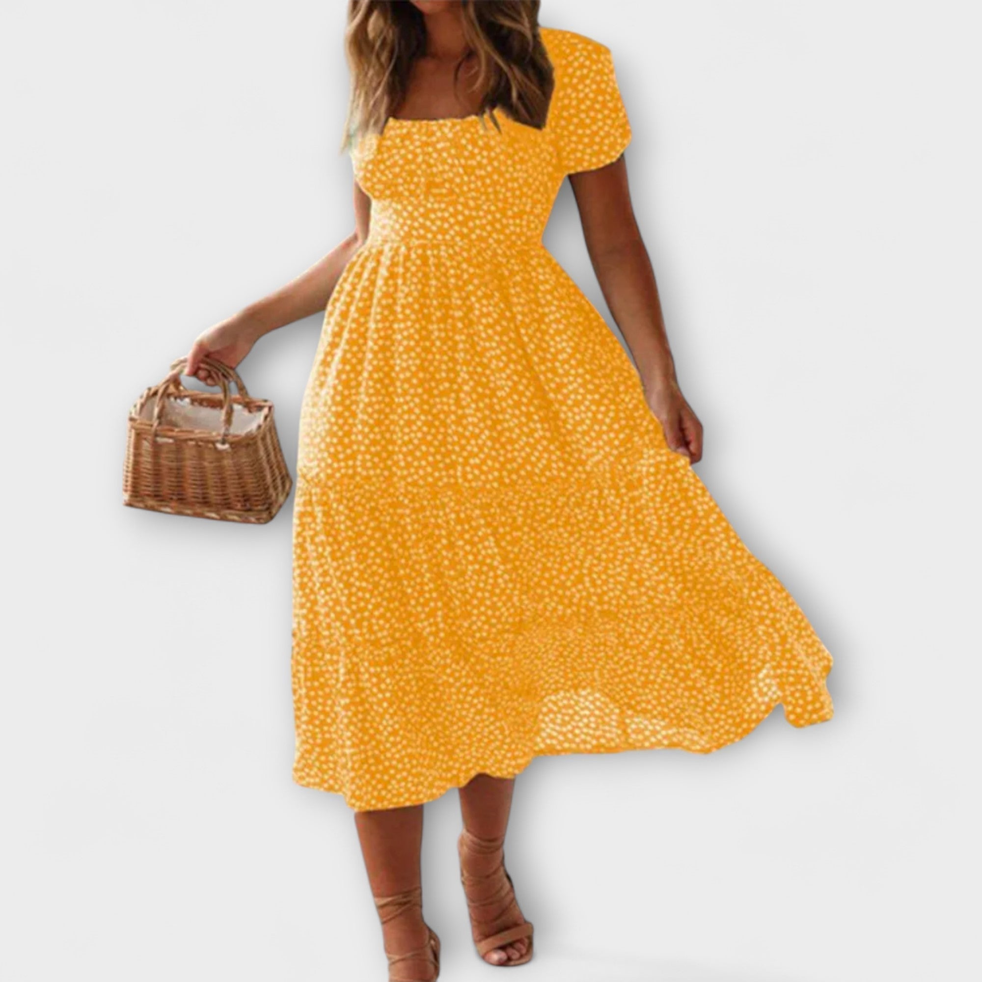 Margareta | Långklänning med puffärmar och blommönster i vintagestil