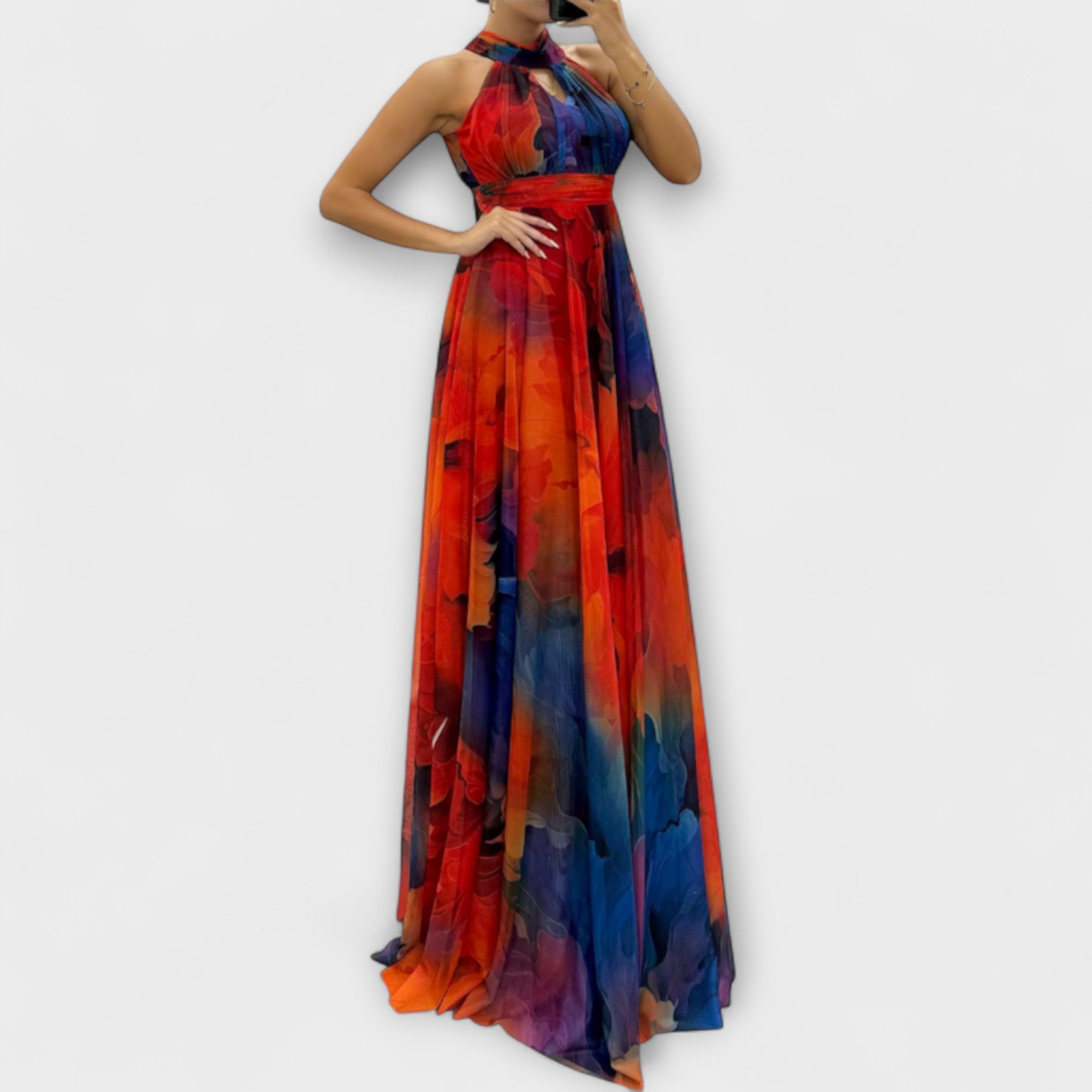 Luisa | Långklänning i blommig chiffong