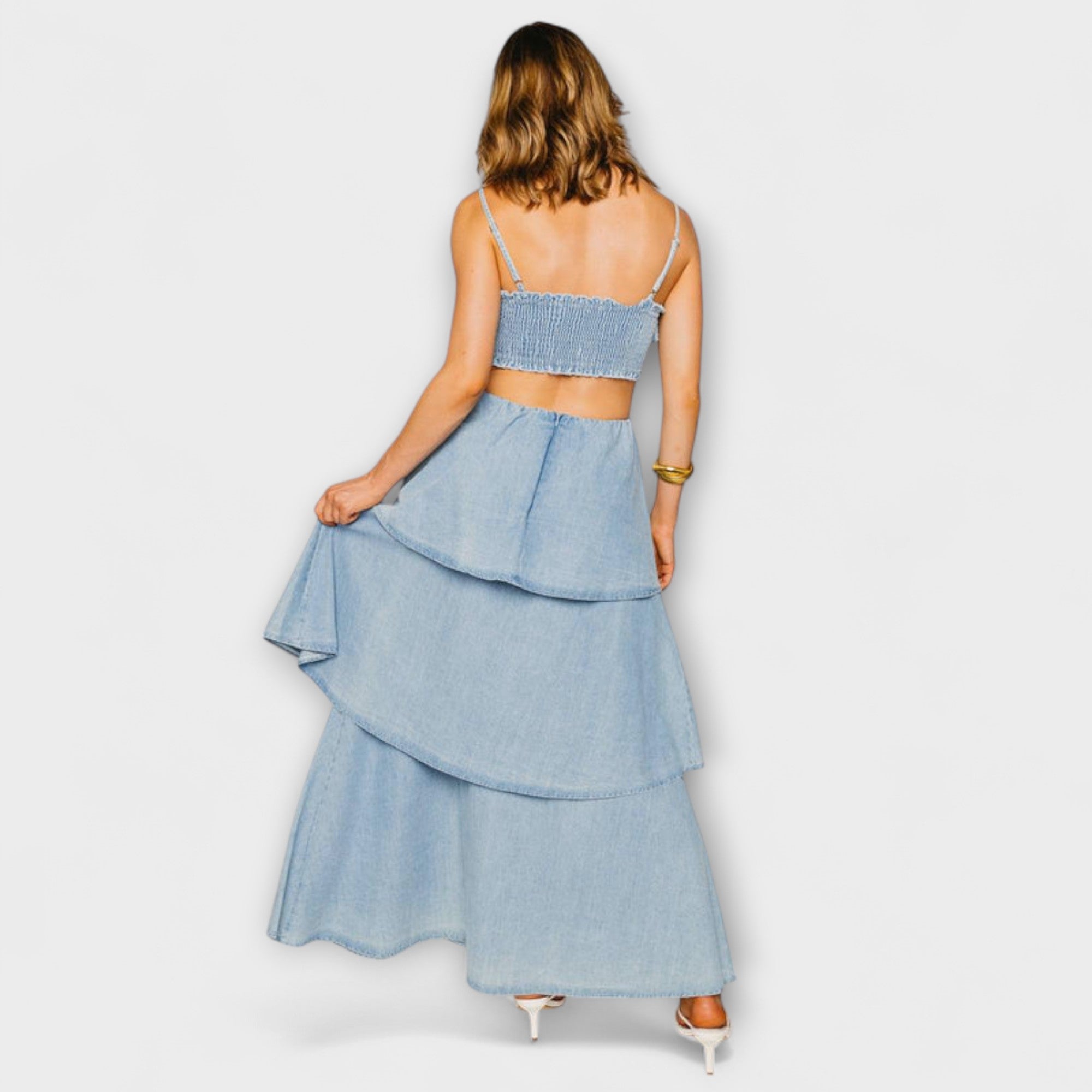 Kristin | Maxiklänning i denim med 3D-blommor