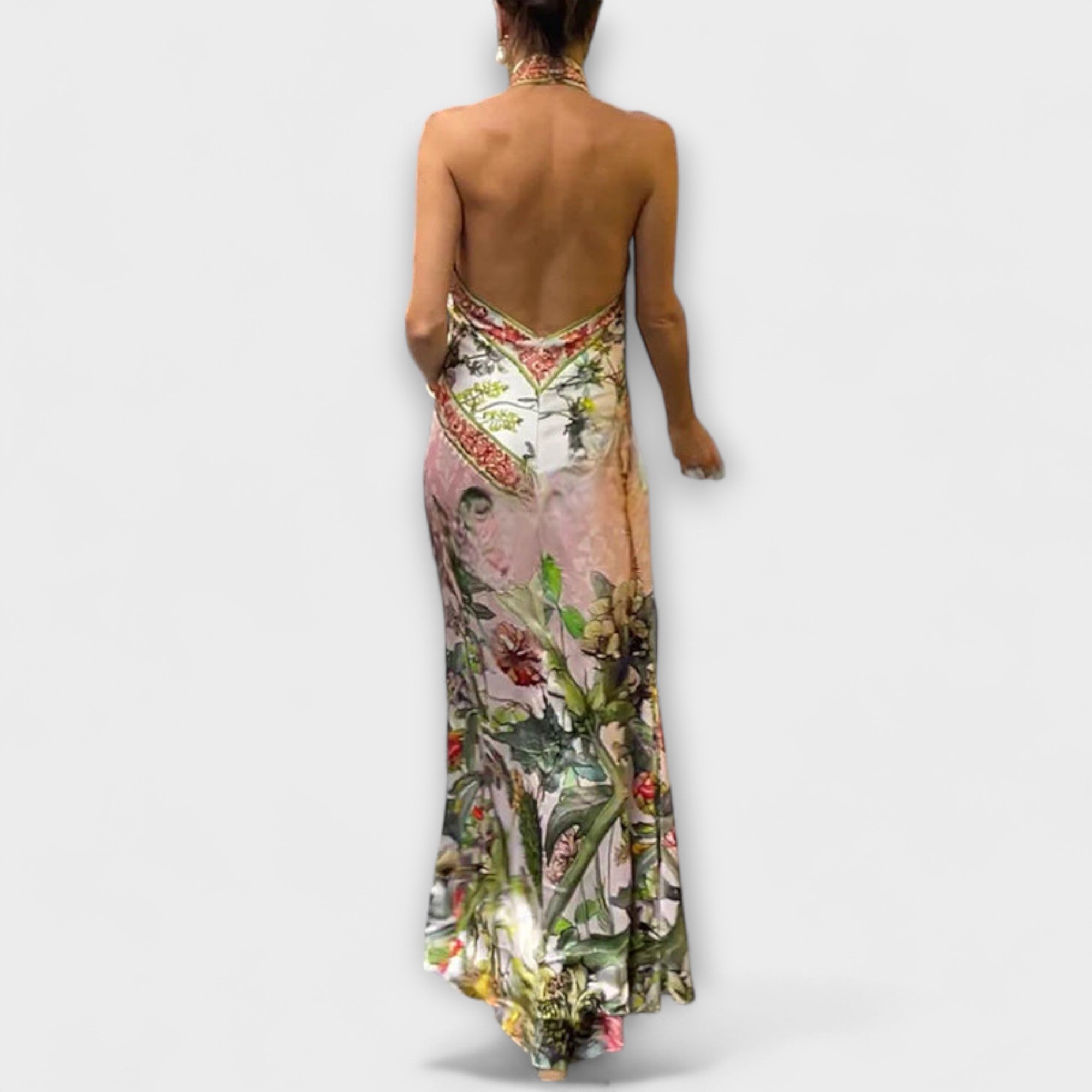 Helena | Ärmlös blommig långklänning med öppen rygg