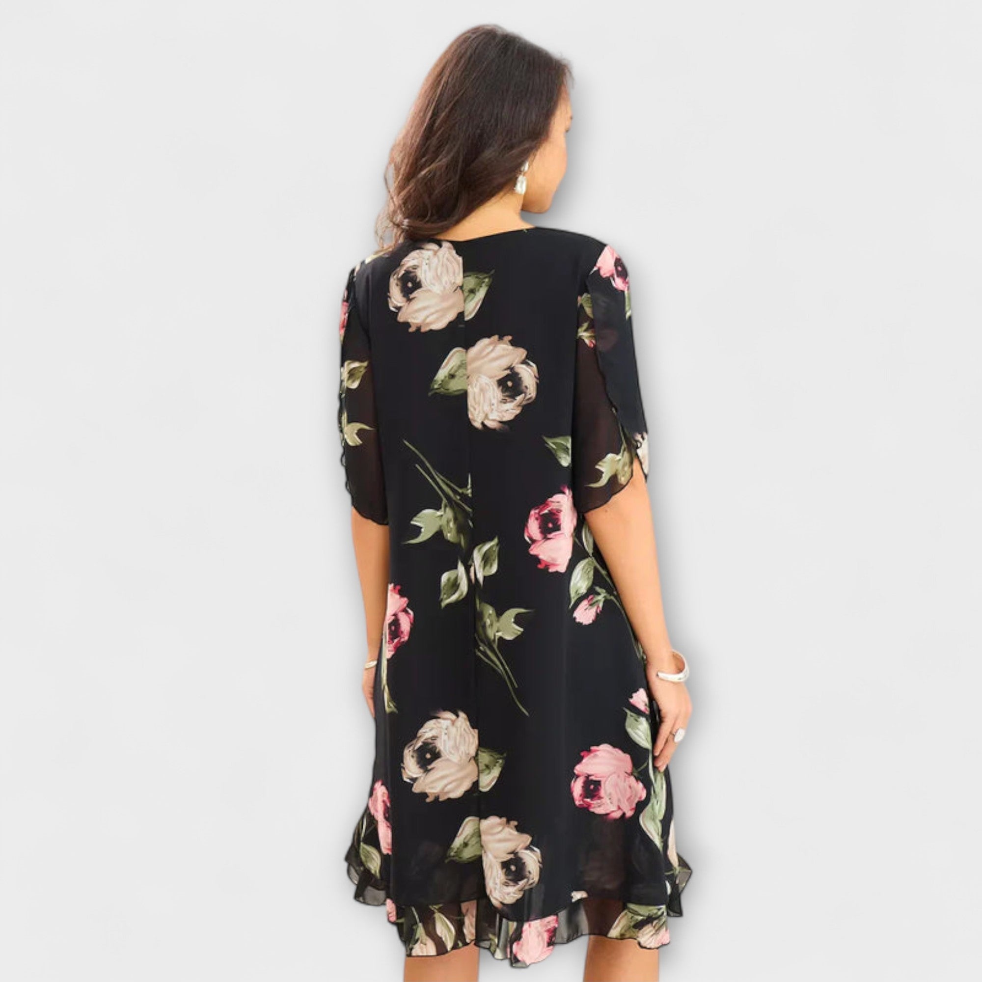 Annika | Elegant blommig chiffongklänning