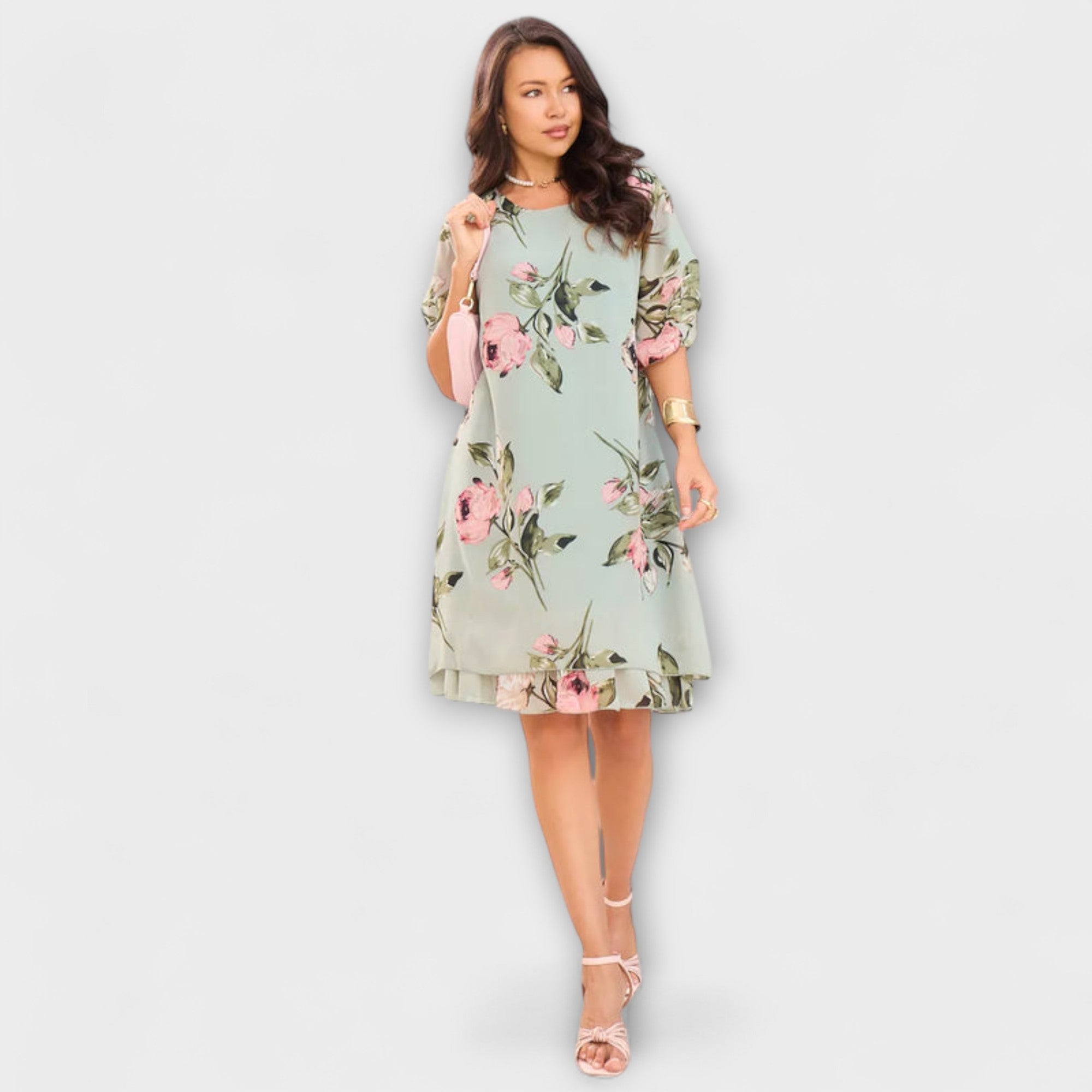 Annika | Elegant blommig chiffongklänning