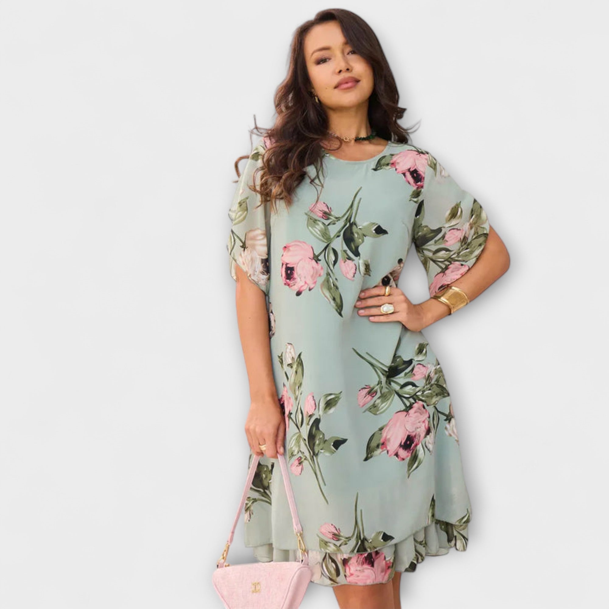 Annika | Elegant blommig chiffongklänning