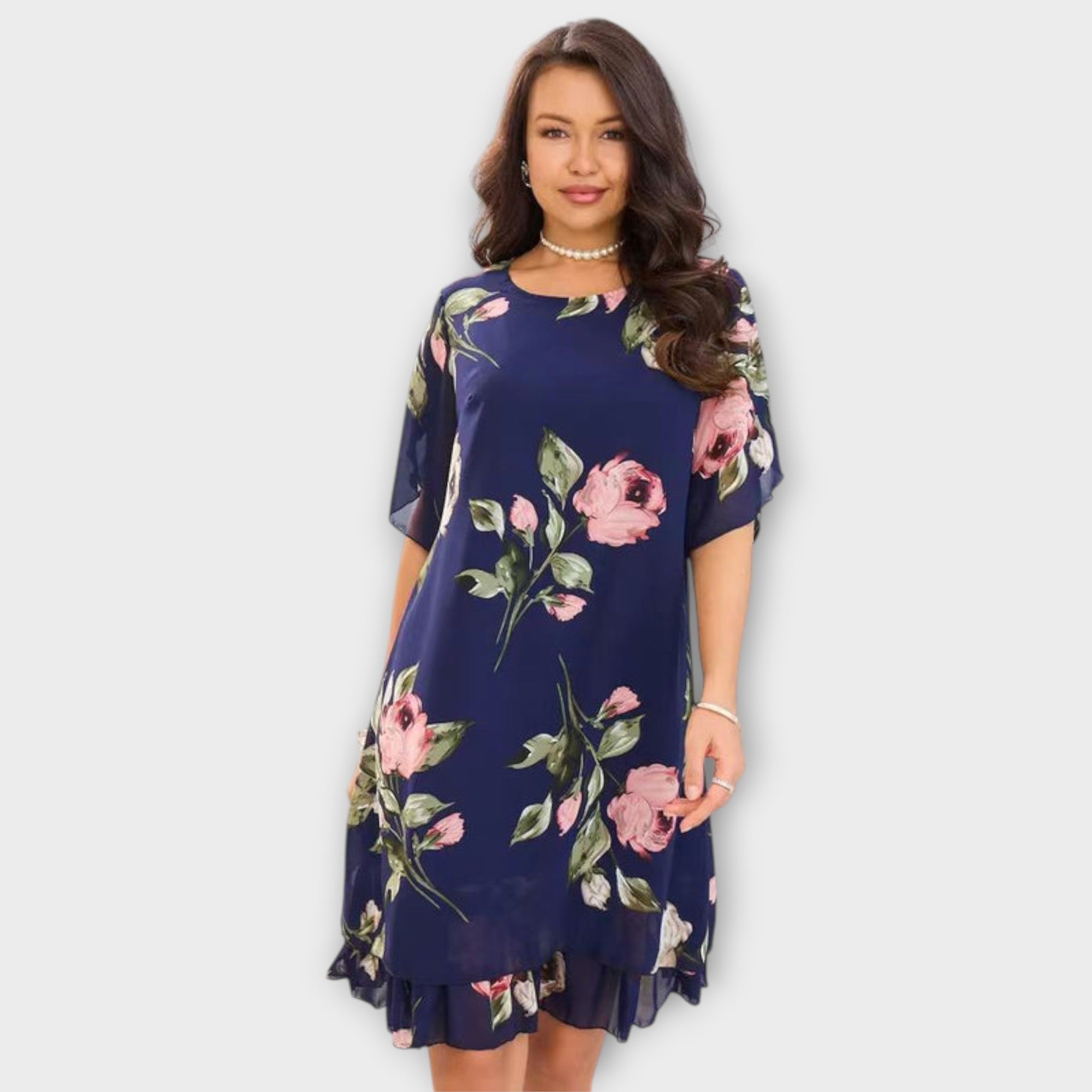 Annika | Elegant blommig chiffongklänning