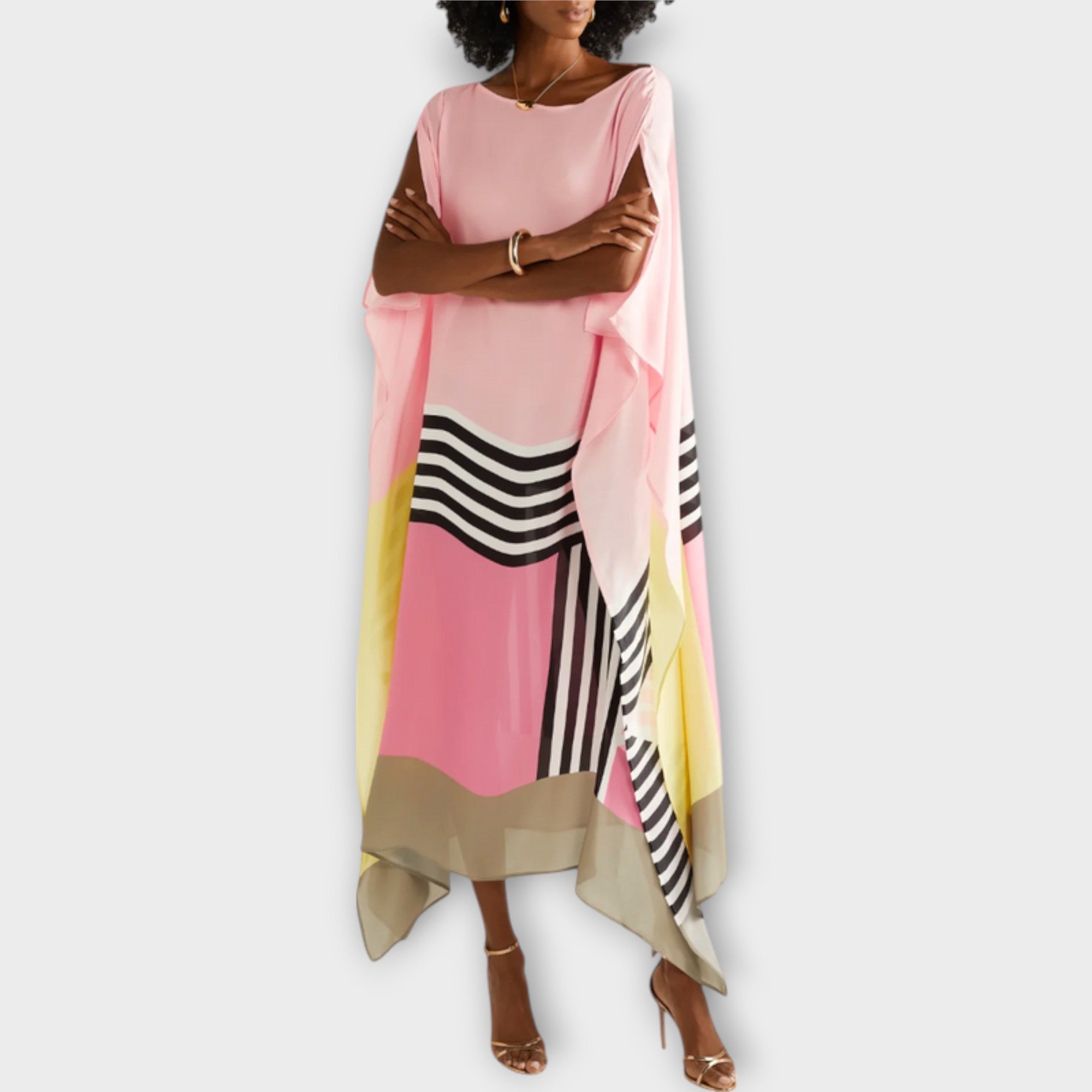 Annemarie | Vid kaftan med geometriskt mönster