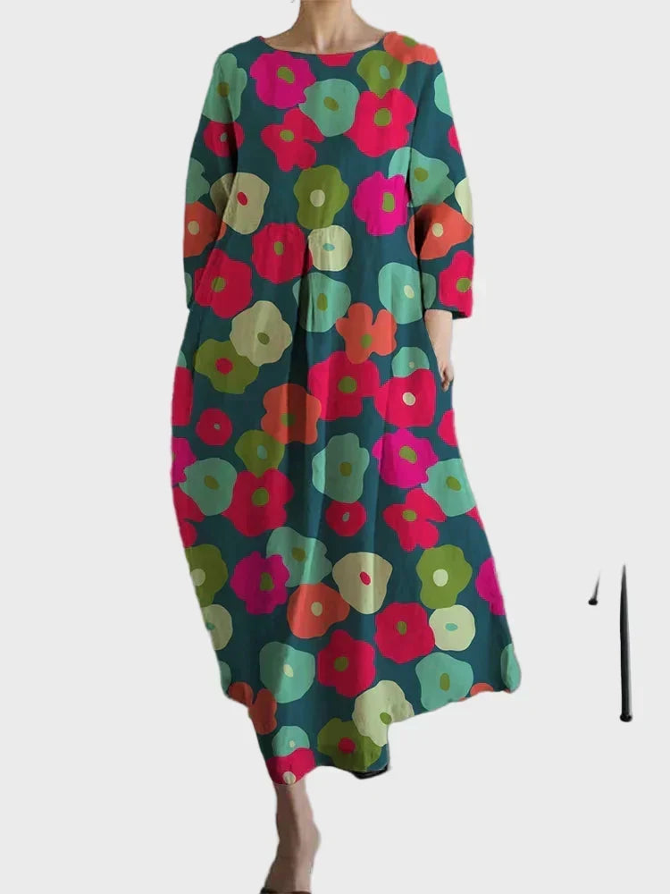 Frida | Färgstark blommig maxiklänning