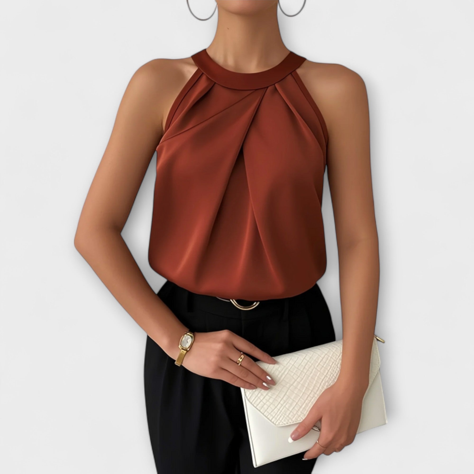 Henriette | Ärmlös blus med halterneck och veck
