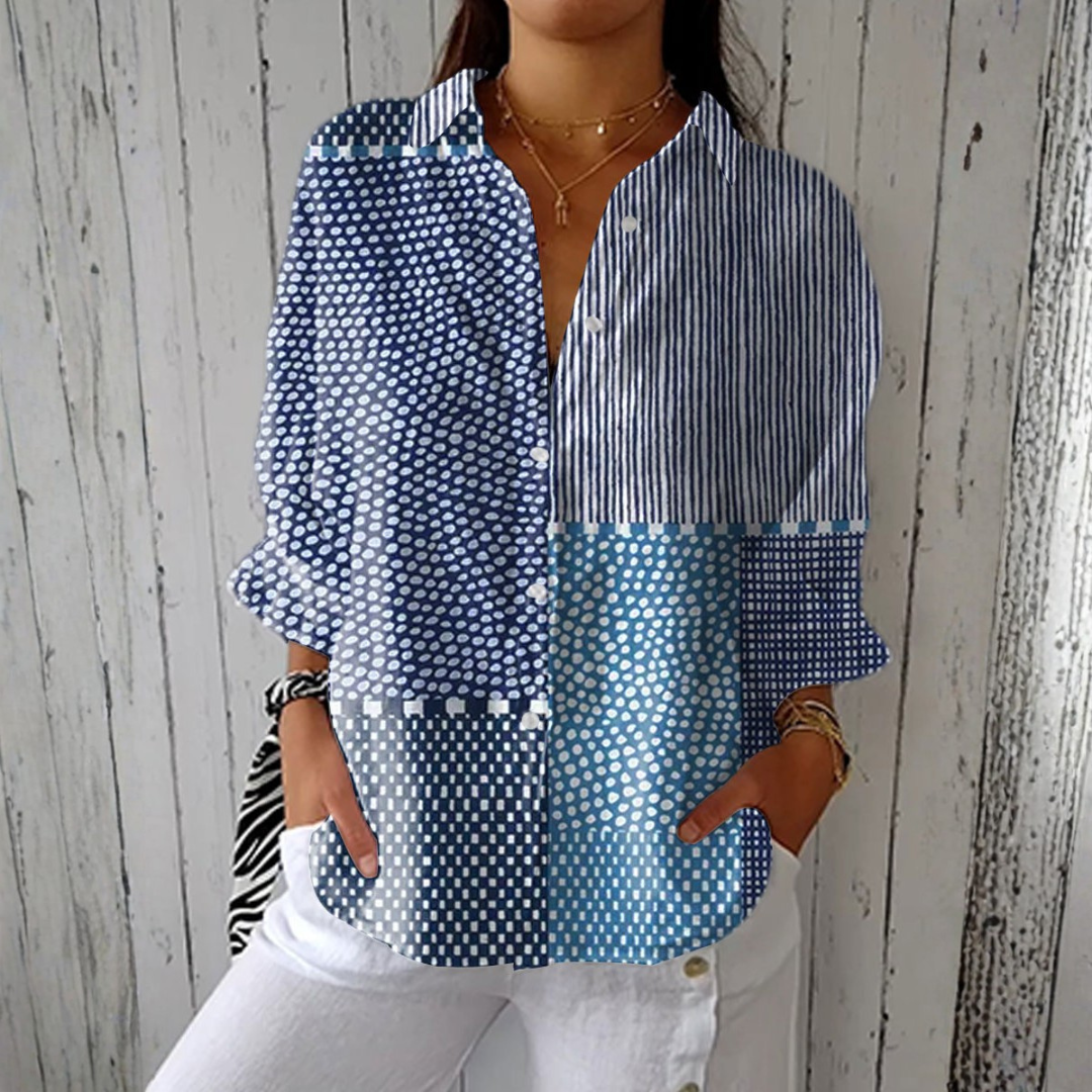 Gisela | Blus med havsinspirerat patchworkmönster