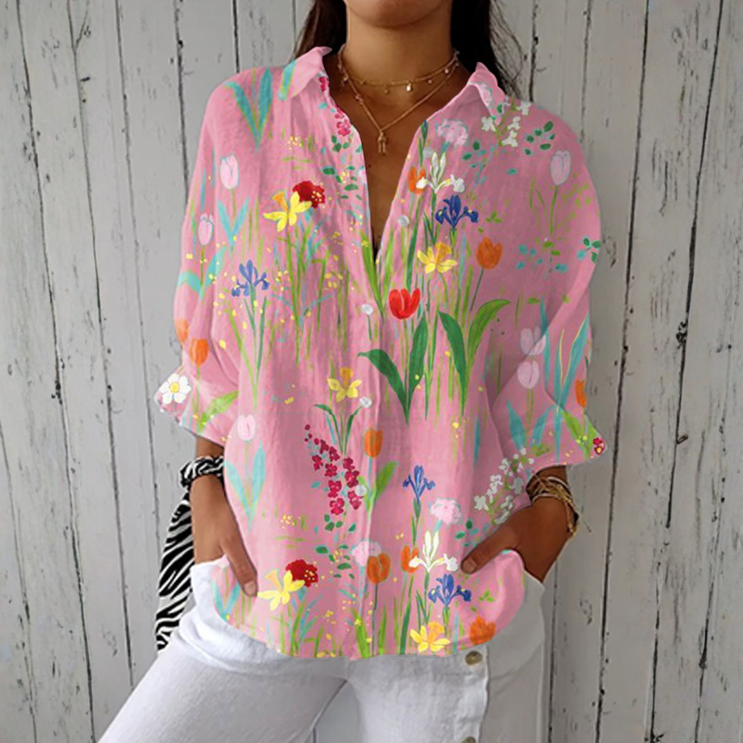 Friedl | Blus med trädgårdens vårblommor
