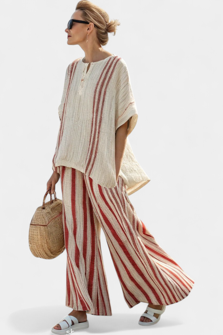 Thea | Elegant set med röda ränder