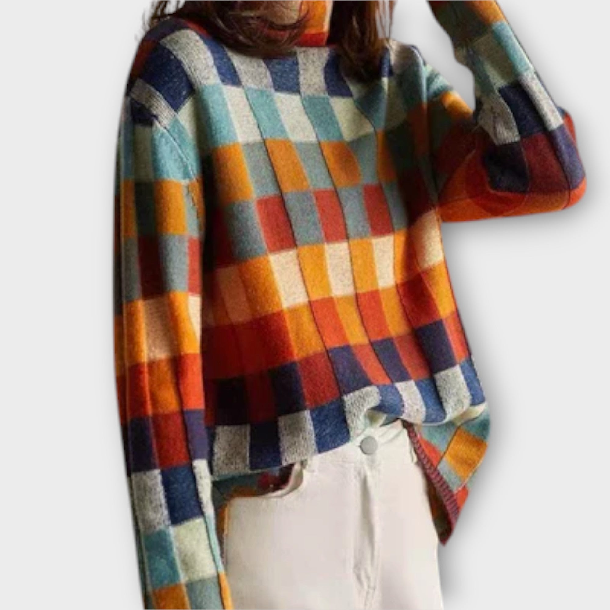 Britta | Patchwork tröja med turtleneck