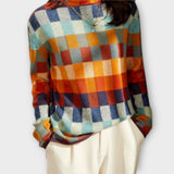 Britta | Patchwork tröja med turtleneck