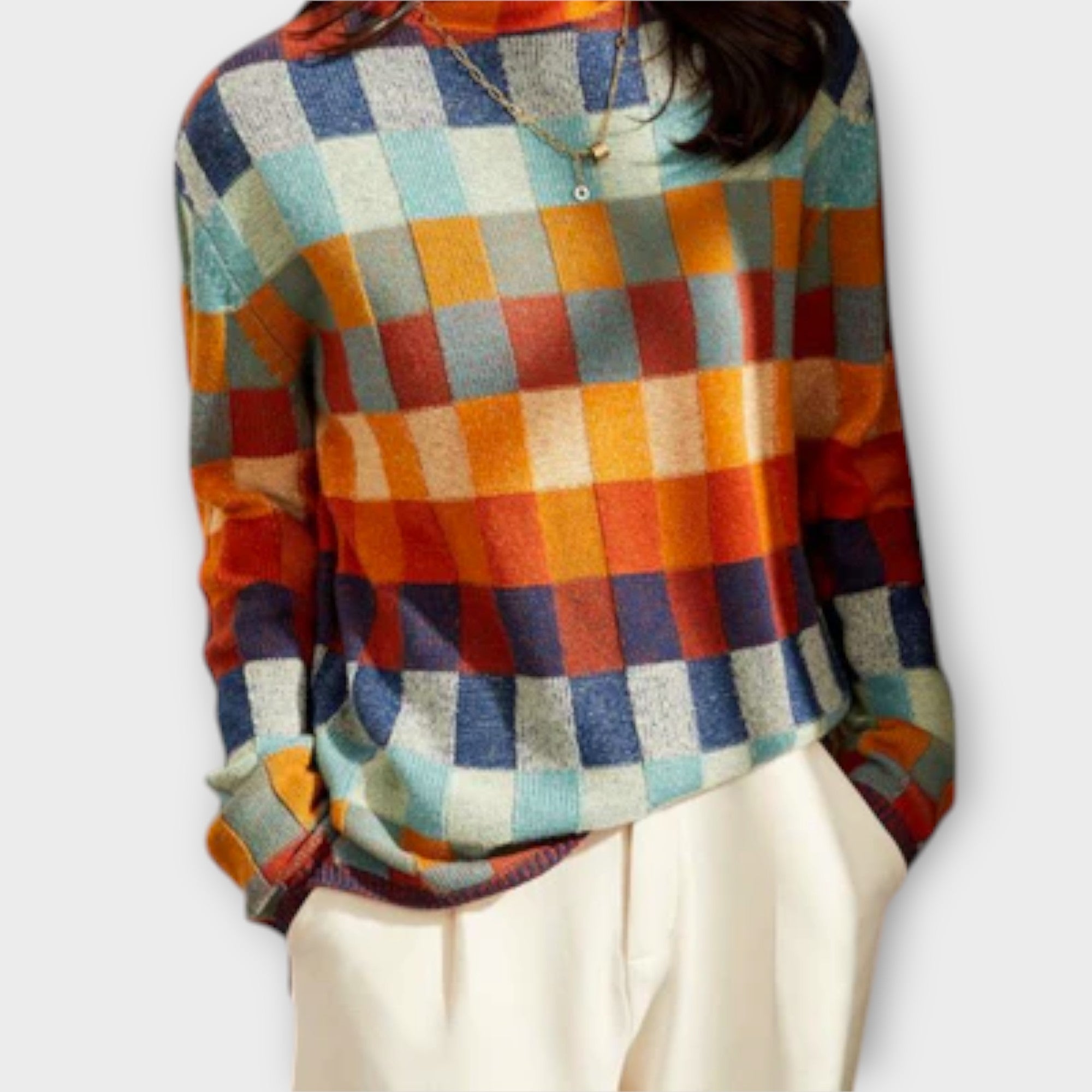 Britta | Patchwork tröja med turtleneck