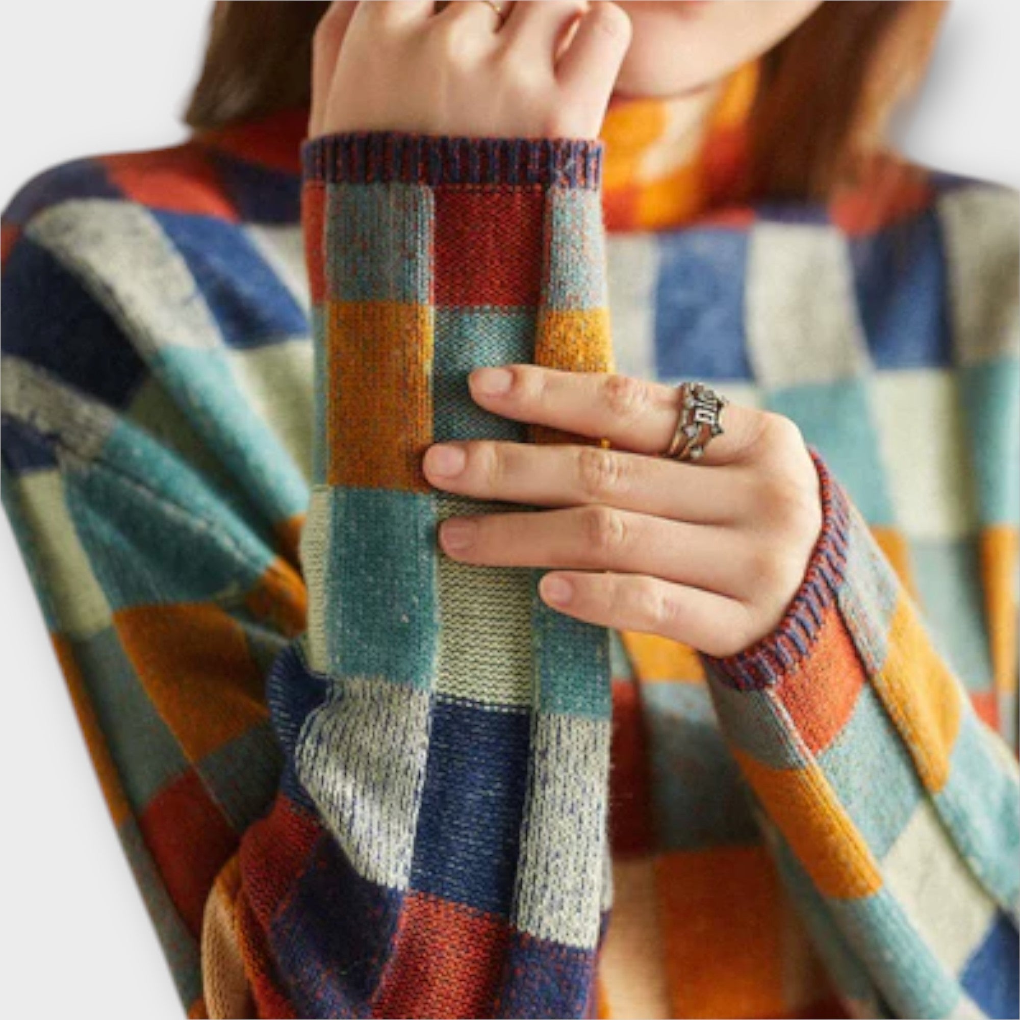 Britta | Patchwork tröja med turtleneck
