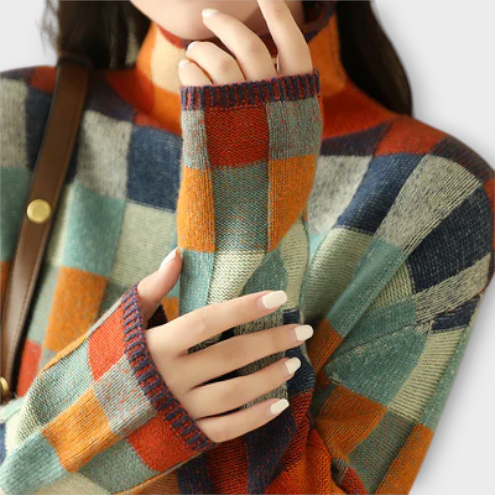 Britta | Patchwork tröja med turtleneck