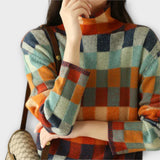 Britta | Patchwork tröja med turtleneck