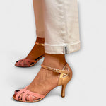 Charlotte | Eleganta sandaletter i guld och rosa