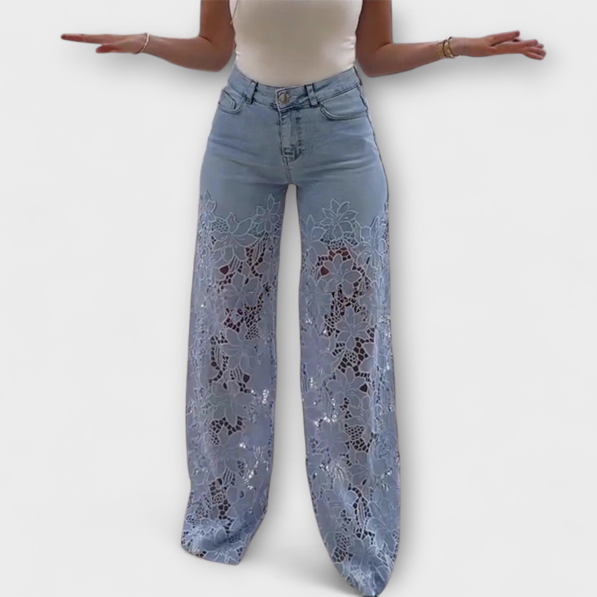 Marie | Jeans med spetsdetaljer i patchwork