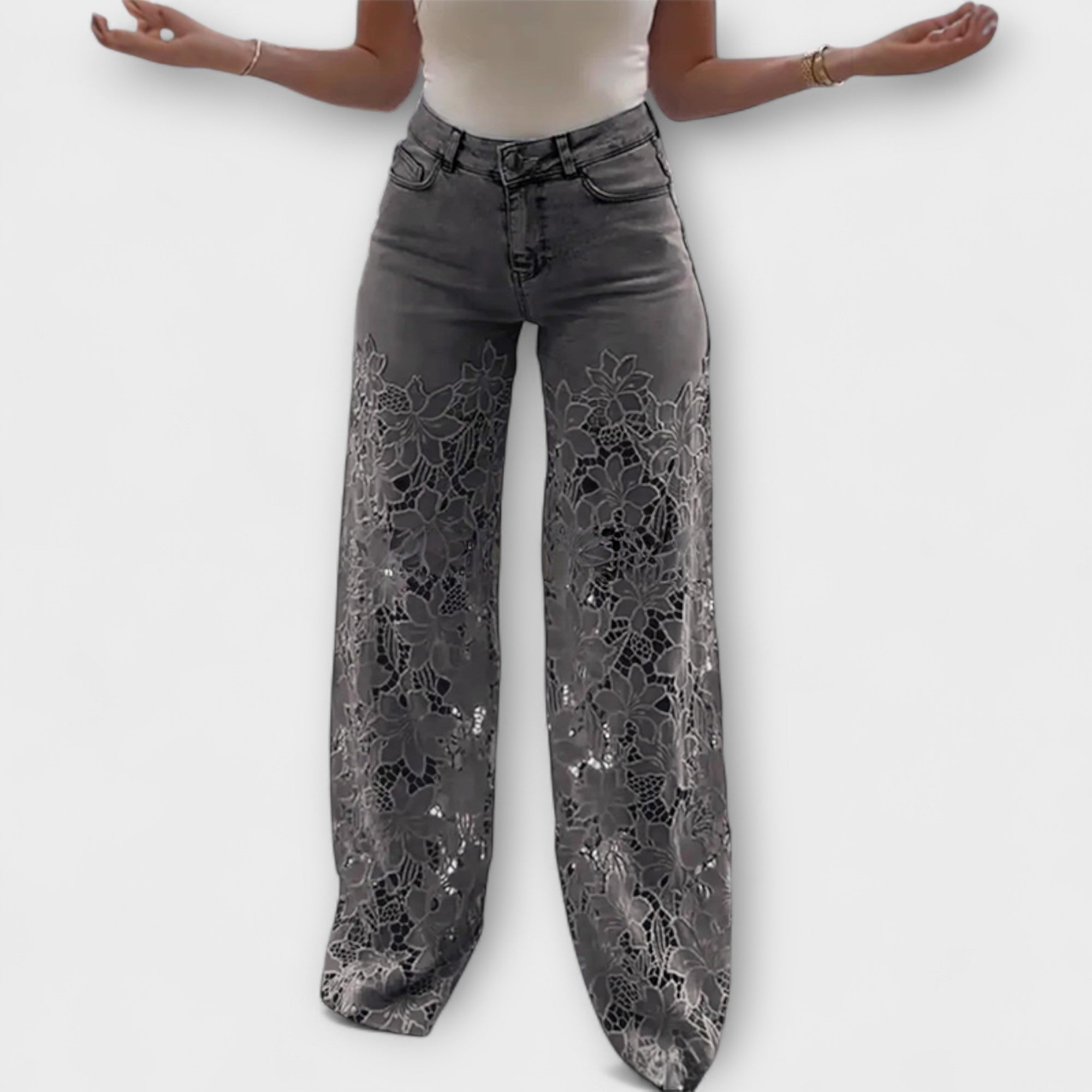 Marie | Jeans med spetsdetaljer i patchwork