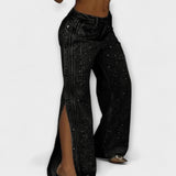 Thea | Vida jeans med strass och sidoknappar