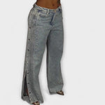 Thea | Vida jeans med strass och sidoknappar