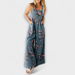 Susanne | Vida hängselbyxor i denim med blommönster